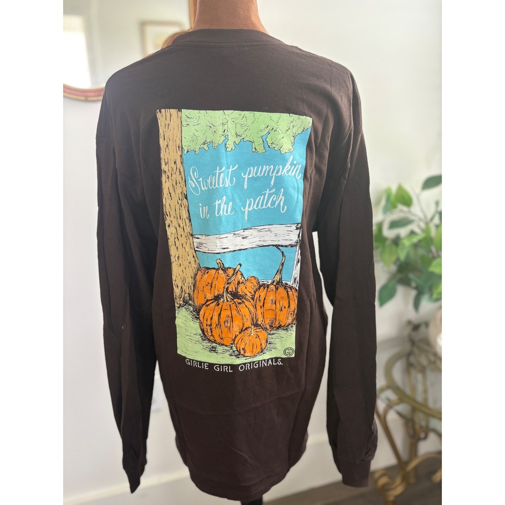 Girlie Girl Originals Medium Brown Pumpkin‎ Patch Fall Long Sleeve Shirt Med New